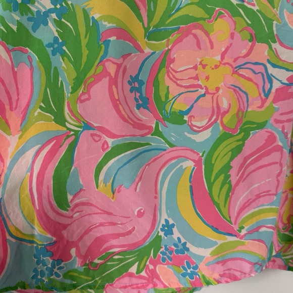 Lilly Pulitzer Silk Blouse S Floral Safari Pink Green Print Peasant Top FLAW - Picture 6 of 12